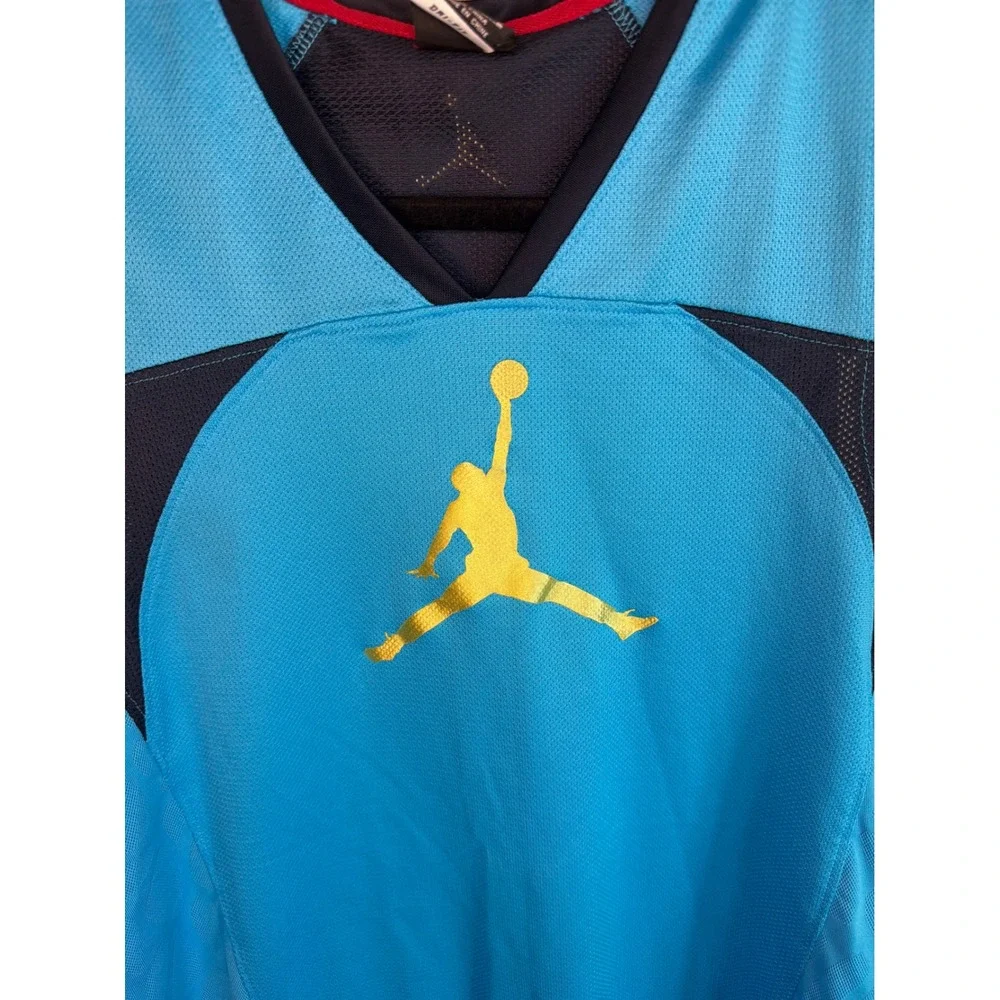 Jordan Brand Mens Dri-FIT Basketball Tank Top Blue Gold Jumpman Jersey Large